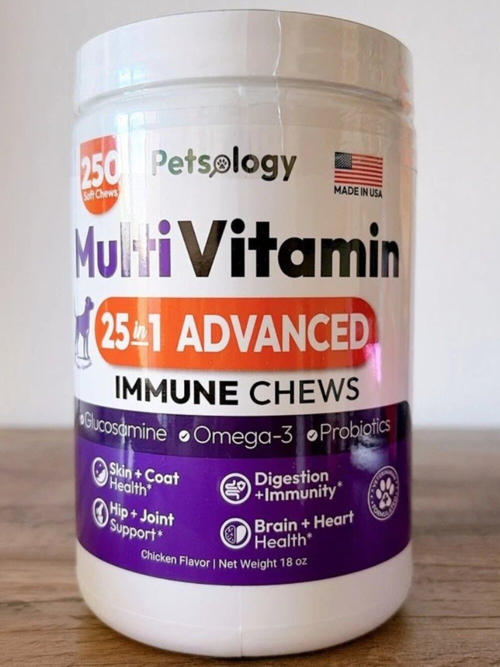 Dog 25-In-1 Multivitamin Probiotics Omega 3 w/ Glucosamine 250 Chews Petsology